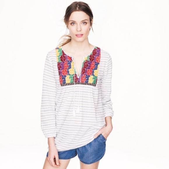 J.Crew - Women’s Embroidered Stripped Tunic Top - Picture 2 of 7